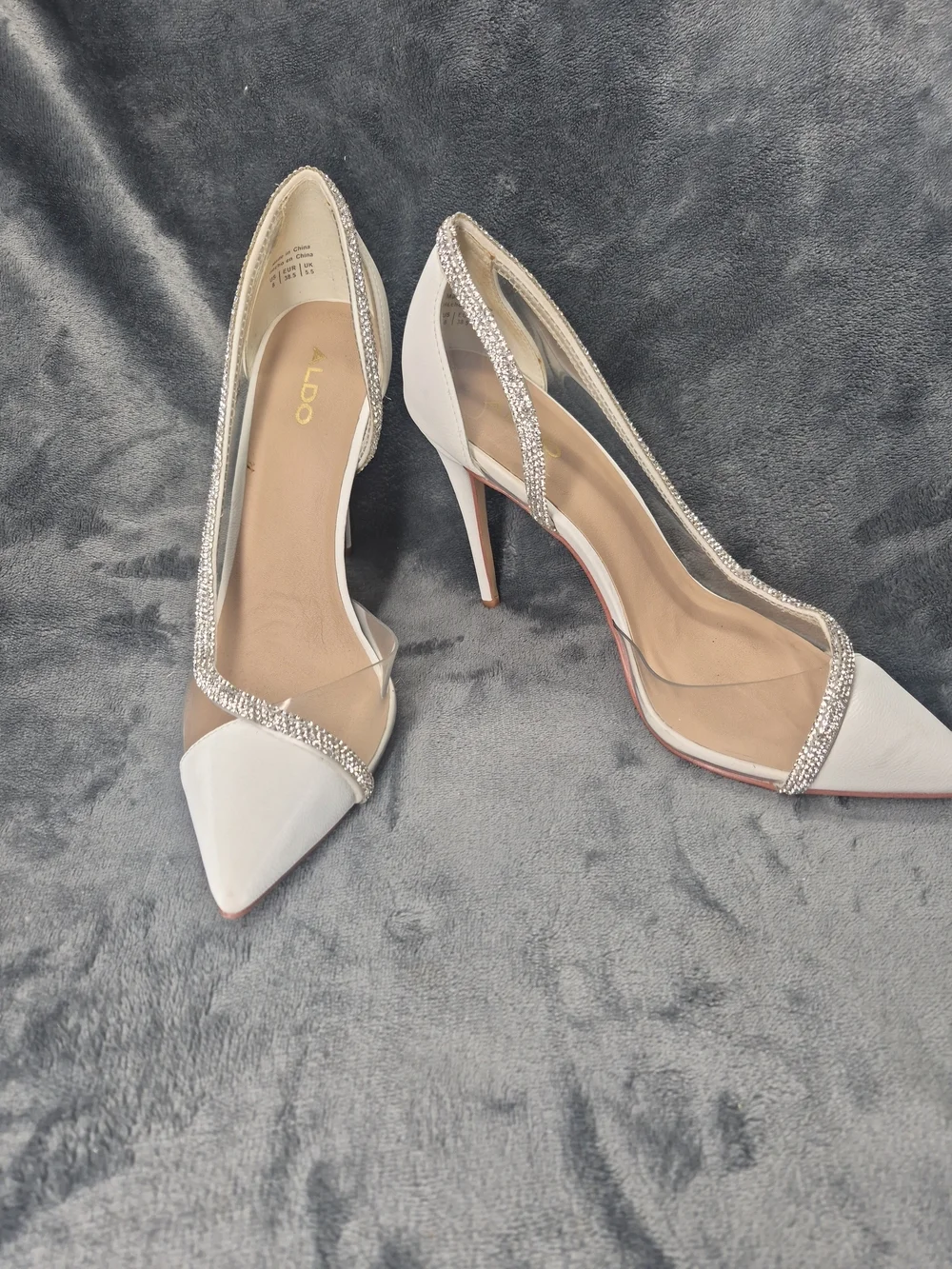 Aldo Fibeth Women's Heeled Pumps White Pointed Shimmering Rhinestone Size 8